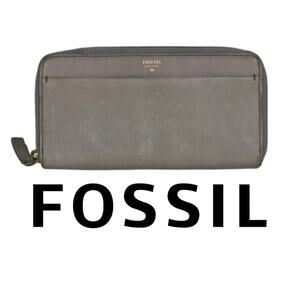 Fossil Grey Zipper Wallet Leather
